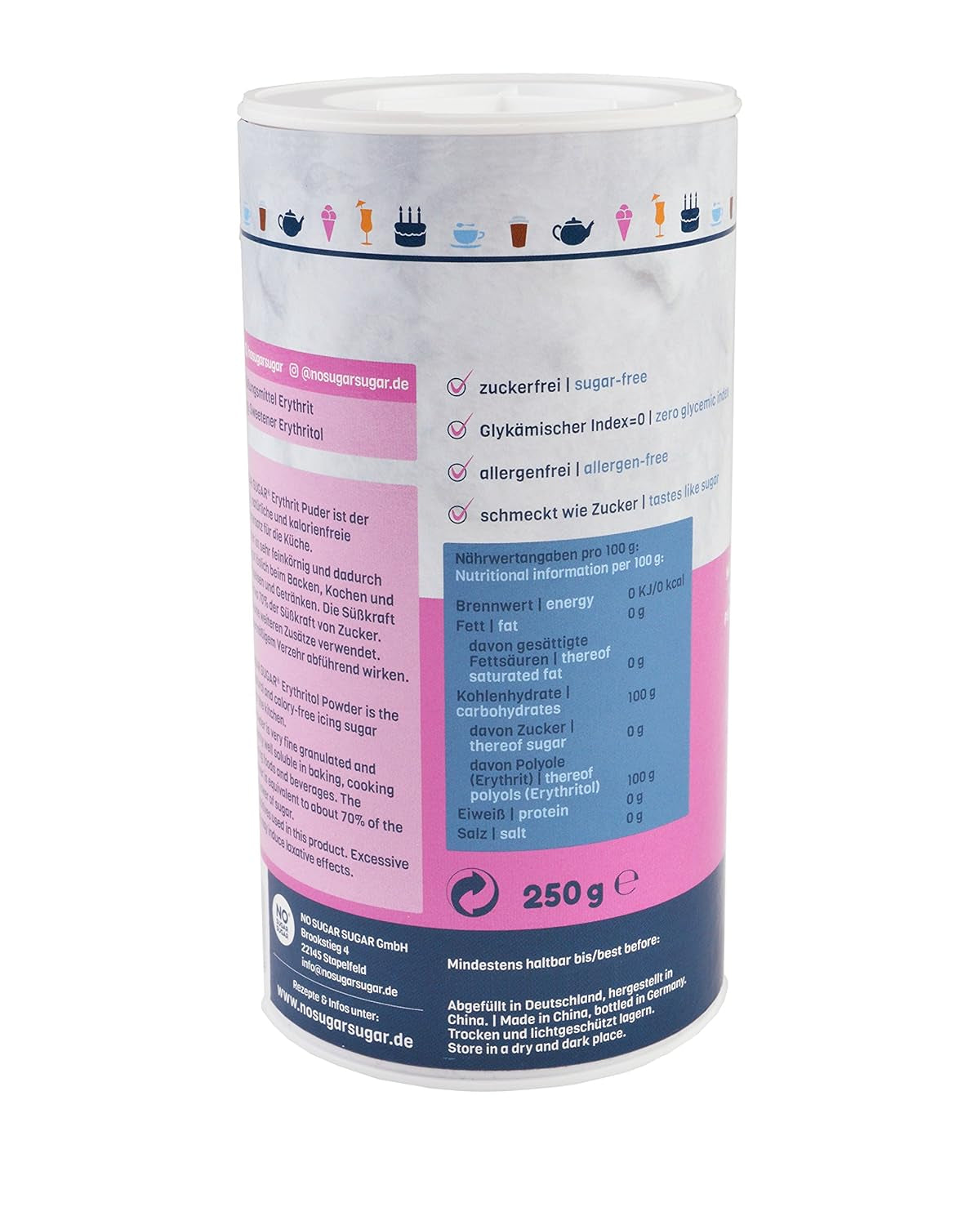 Nosugarsugar Erythrit Puder Streudose - Puderzuckerersatz Kalorienfrei, Paquete 19Er (19 X 250 G) Edulcorantes Naty Shop