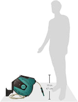Amazon Basics Enrollador de manguera de pared con manguera, enrollado automático, 15 m, verde marino, negro