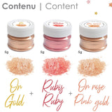 Scrapcooking - Juego de 3 colorantes alimentarios metálicos - Colorante alimentario: oro, oro rosa y rubí - Colorante alimentario comestible para hornear, pasteles, galletas, tartas, chocolate - 4019