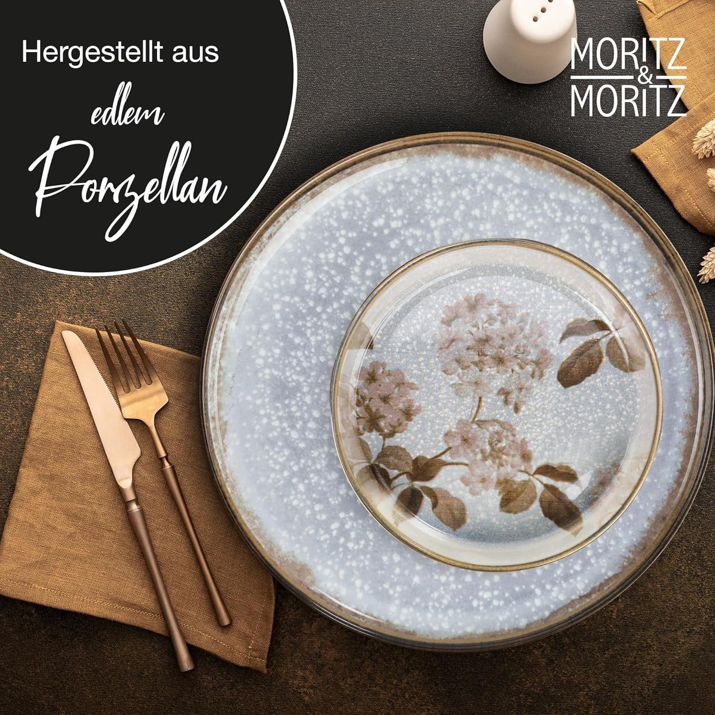 Moritz & Moritz Vajilla de porcelana BLOSSOM para 6 personas, 18 piezas - Vajilla moderna con un diseño divertido - Servicio de café de fácil cuidado con platos y cuencos - Servicio combinado