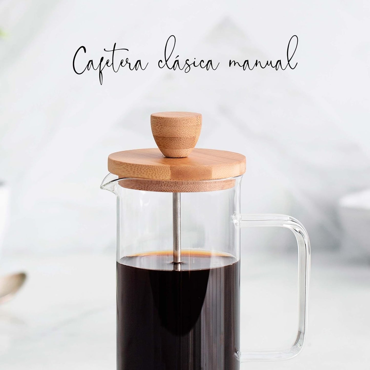 Cafetera Francesa, Prensa De Café, Cafetera De Émbolo, Cafetera De Filtro Francés, 3 Tazas, 0,35 L, Acero Y Madera