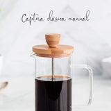 Cafetera Francesa, Prensa De Café, Cafetera De Émbolo, Cafetera De Filtro Francés, 3 Tazas, 0,35 L, Acero Y Madera