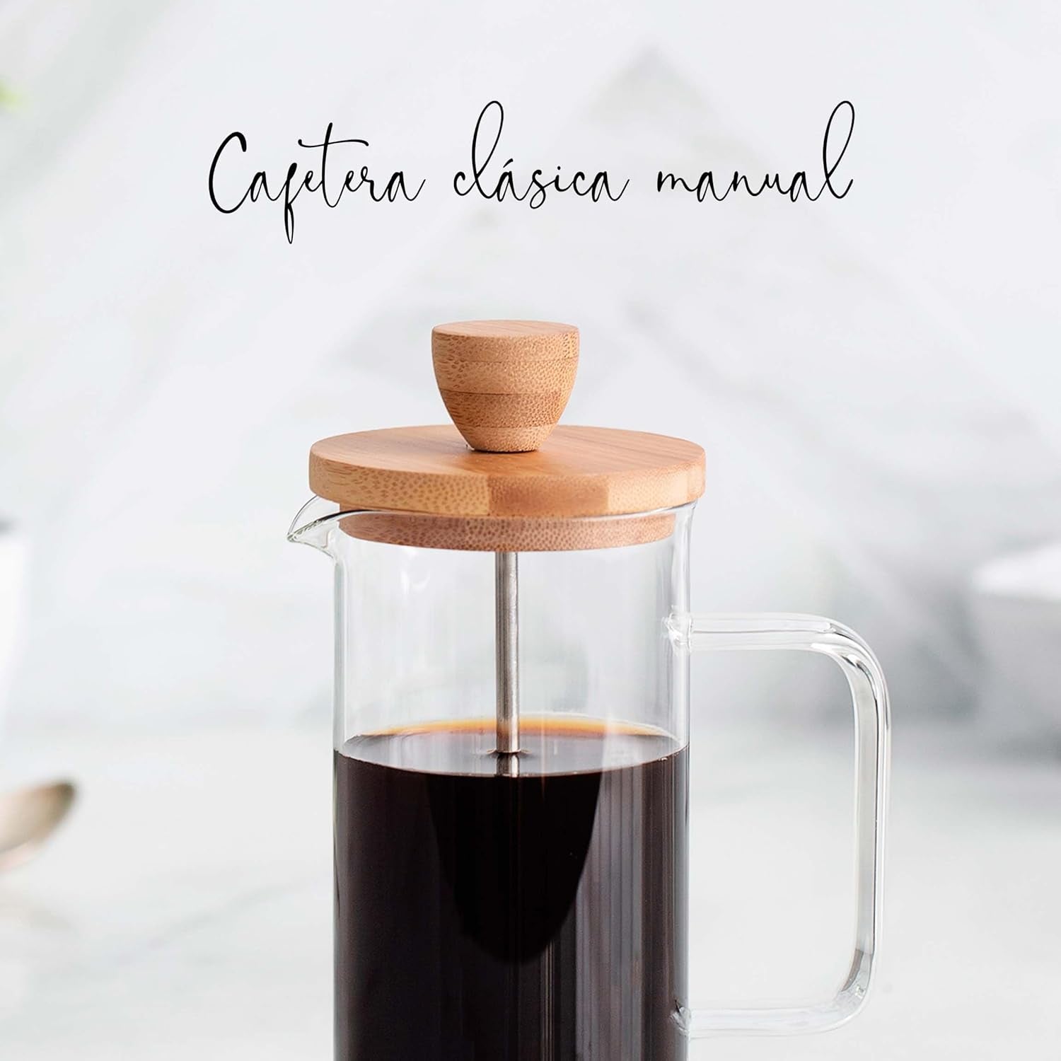 Cafetera Francesa, Prensa De Café, Cafetera De Émbolo, Cafetera De Filtro Francés, 3 Tazas, 0,35 L, Acero Y Madera