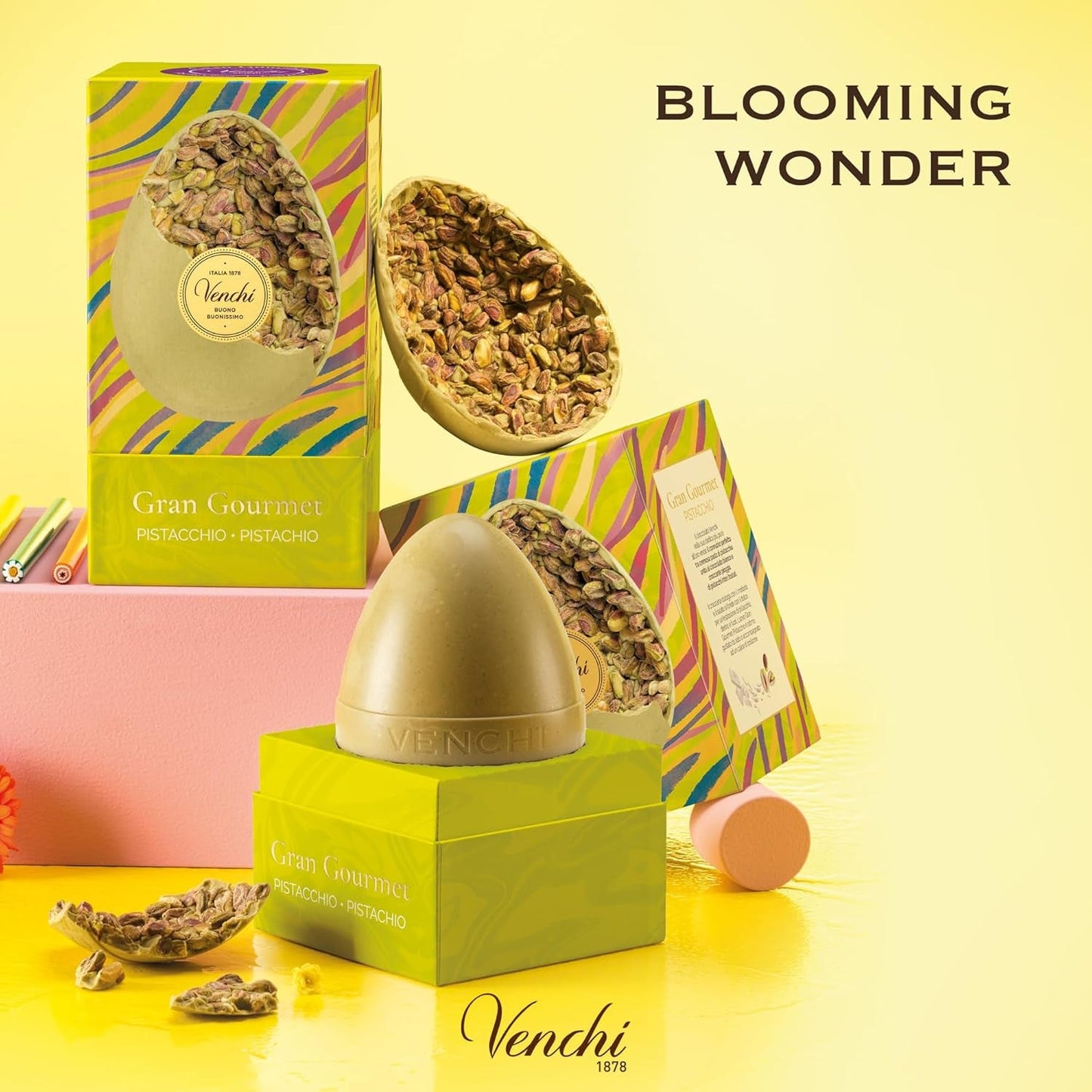 Venchi - Huevo de chocolate, sabor pistacho, con pistacho entero, con sorpresa, sin gluten, 500g, colección Pascua, idea de regalo