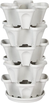 Macetero vertical apilable de 5 niveles para fresas, hierbas, flores y verduras para jardín interior y exterior.