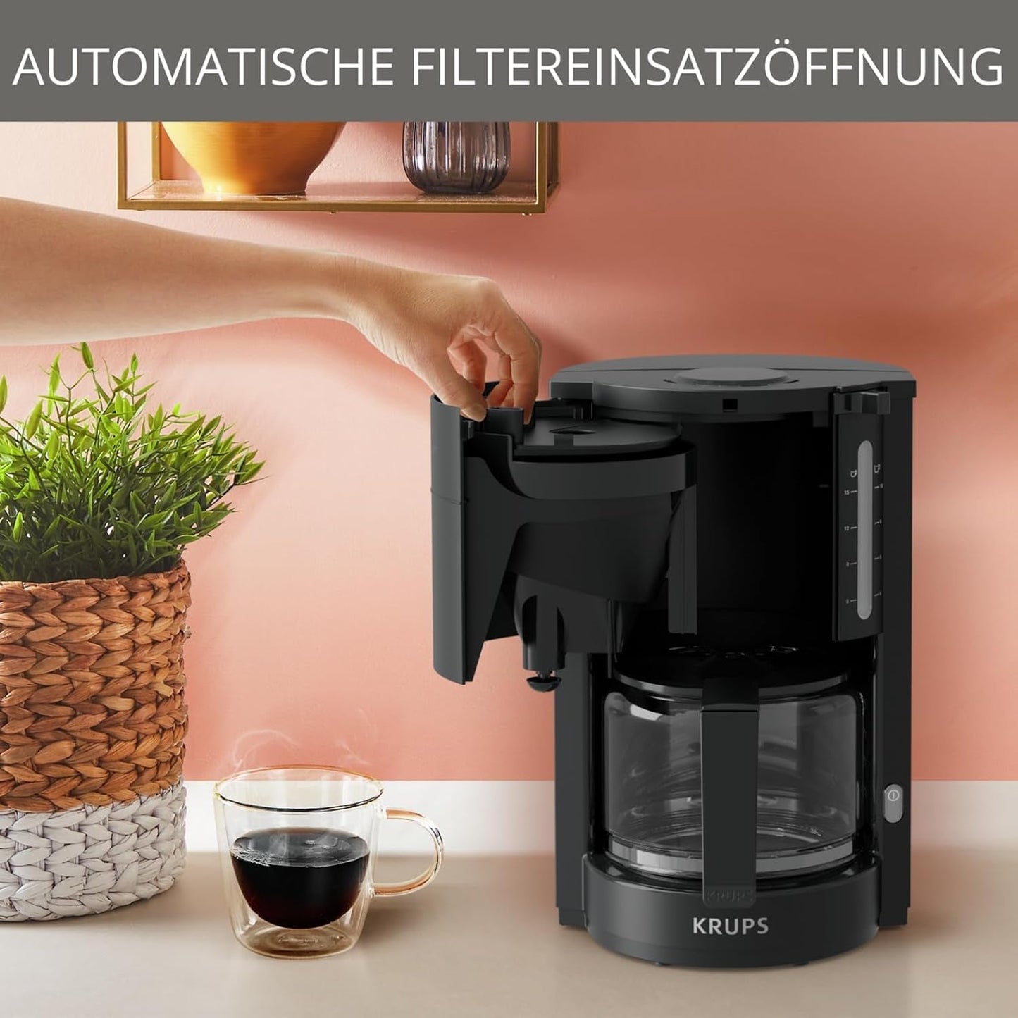 Krups F30908 ProAroma Cafetera espresso con filtro y jarra de cristal, capacidad 1,25 l, 10-15 tazas, 1050 W, negra