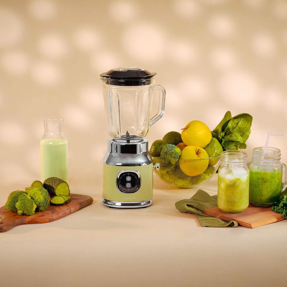 Cecotec Batidora de Pie Retro Retrotwist Verde. 800W Maximale Leistung, Pulse-Funktion, 4-Klingen-Messer Mit Schwarzer Titanbeschichtung Und 1L Krug, Vintage-Design in Grün Kitchen Naty Shop