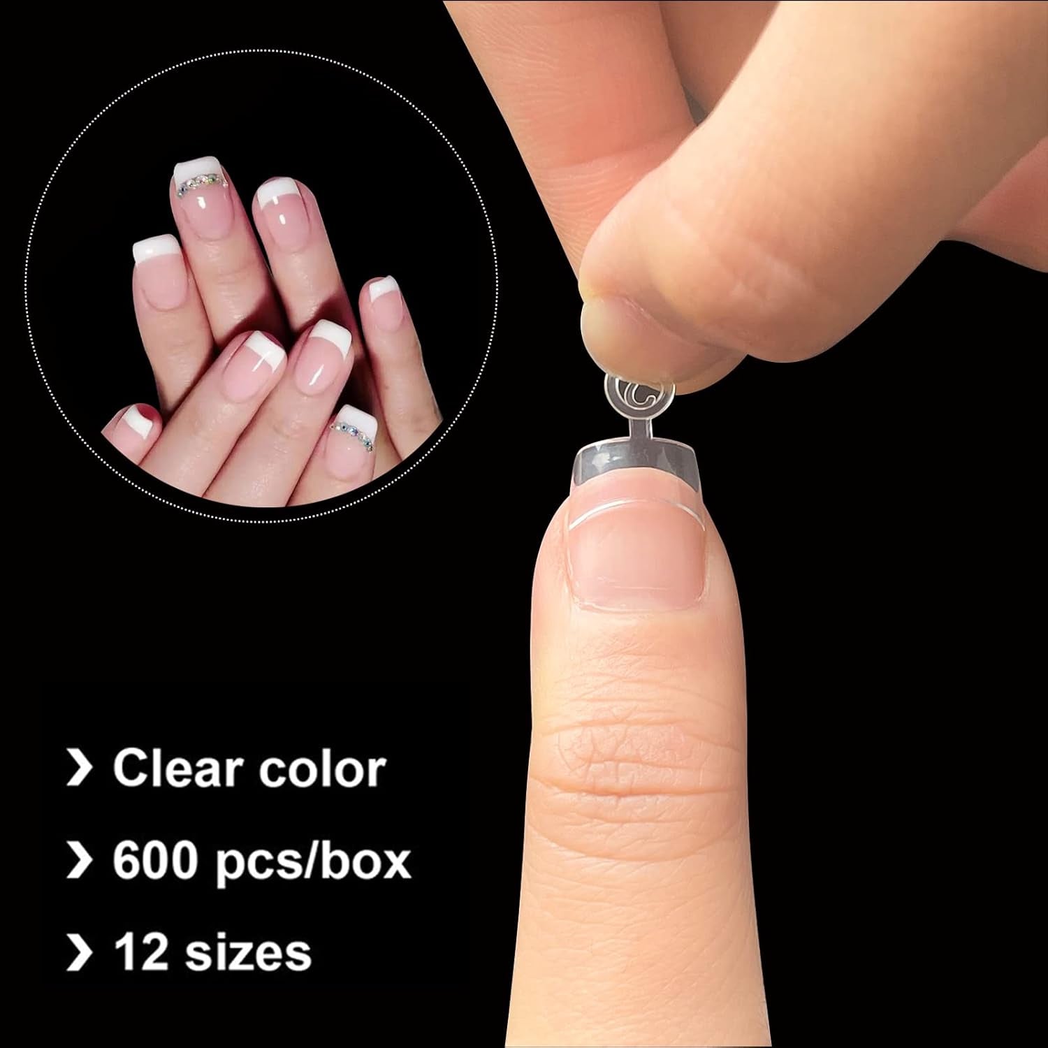 600 Uds. Puntas de uñas postizas ovaladas, 12 tamaños, puntas de uñas cortas, media cubierta francesa, puntas de uñas postizas para salón de uñas DIY transparente