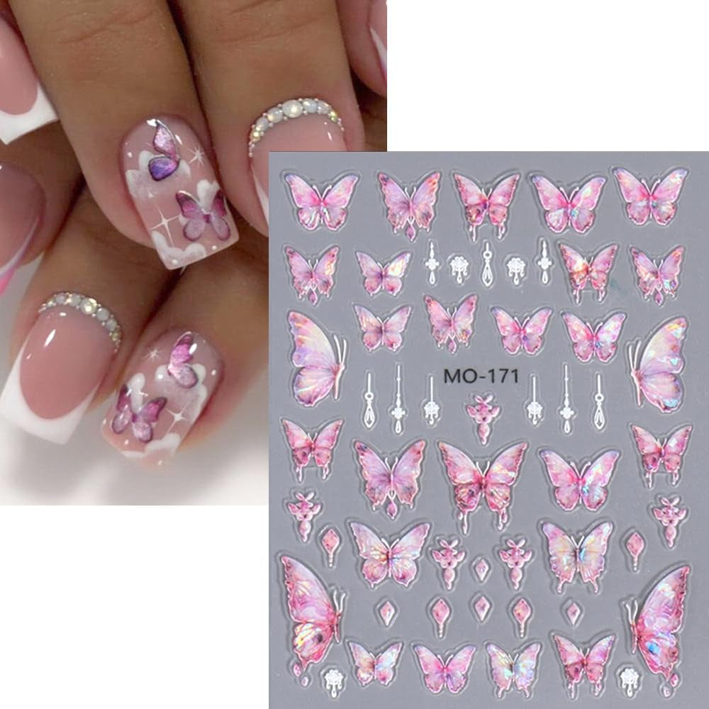 Pegatinas de uñas de mariposa en relieve 5D, mariposas autoadhesivas, pegatinas para decoración de uñas, pegatinas de arte de uñas de mariposa aurora, diseño de accesorios de uñas, pegatinas de mariposa para uñas, pegatinas de arte de uñas