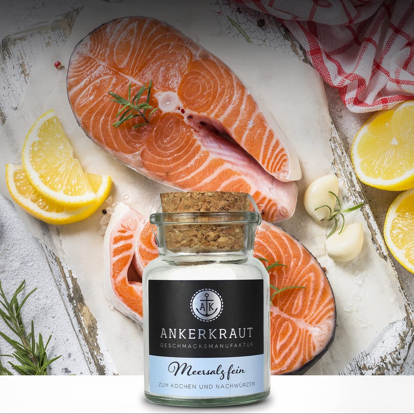 Ankerkraut Meersalz fino, reines Salz zum kochen und würzen, 170g im Korkenglas