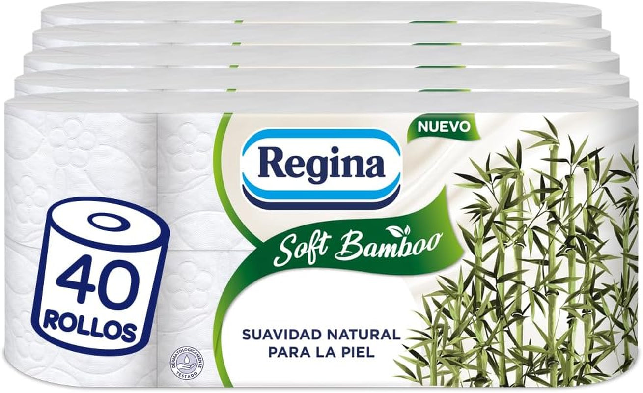 Papel higiénico de bambú suave Regina, 40 rollos, 3 capas, 160 hojas, suavidad natural para tu piel, papel higiénico de fibra de bambú, embalaje de papel, certificado Fsc