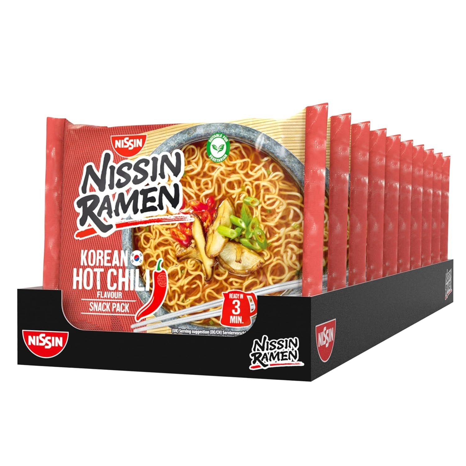 Nissin Ramen - Chile Picante Coreano Paquete de 10 Fideos Instantáneos Estilo Asiático Basados ​​en una Receta Coreana Comida Asiática Rápida y Fácil de Preparar (10 x 65,2g)
