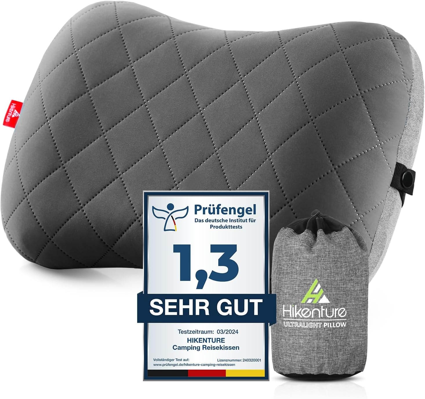 HIKENTURE Almohada Inflable para Camping/Viaje con Funda de Almohada Extraíble, Almohada Ergonómica, Cómoda Almohada para el Cuello para Viajes/Exteriores, Almohada Inflable para el Cuello de Viaje (Verde)... Almohadas Ortopédicas Cervicales Naty Shop Gris