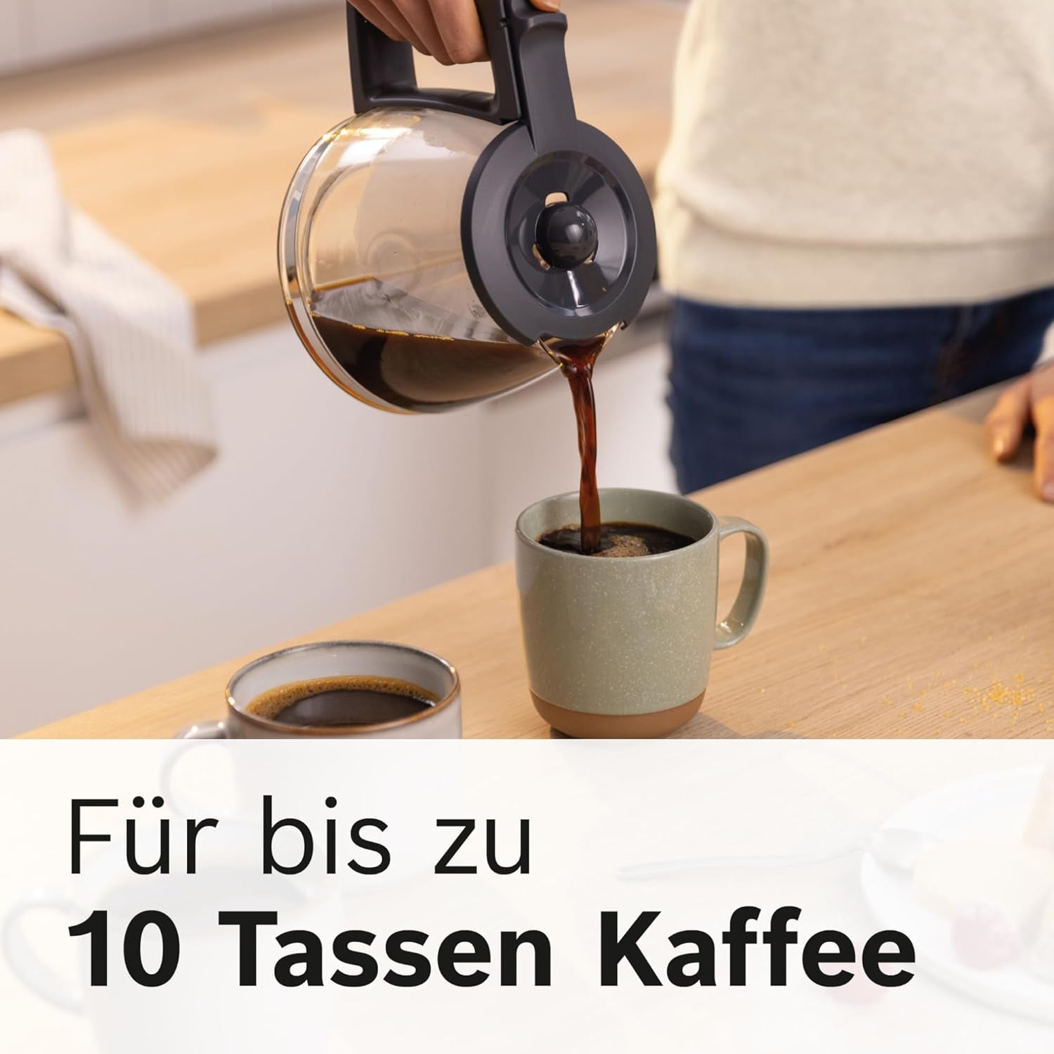 Bosch MyMoment TKA2M113 Cafetera espresso con filtro, jarra de cristal de 1,25 l, 10-15 tazas, función de mantenimiento del calor durante 40 minutos, sistema antigoteo, soporte de filtro giratorio, depósito de agua desmontable, 1200 W, negro mate