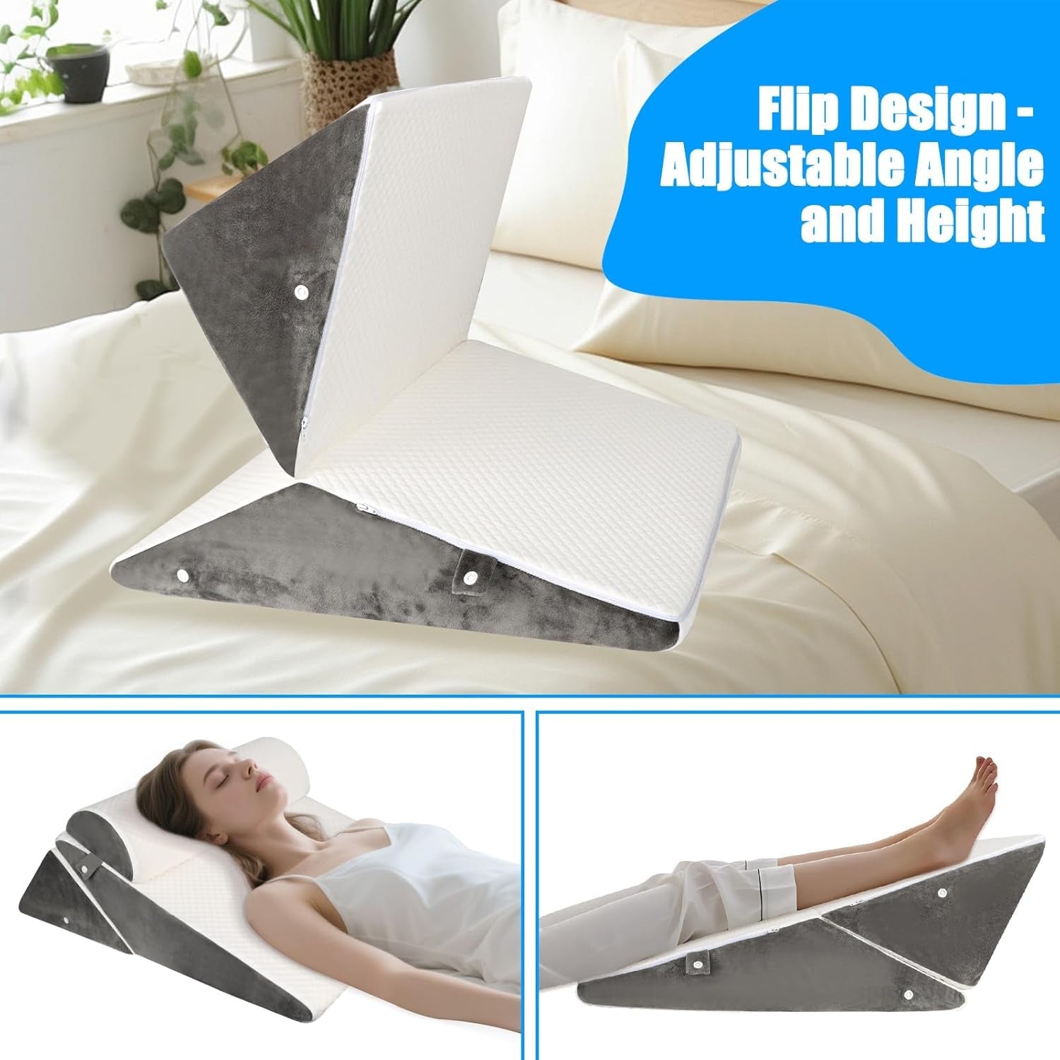 Almohada de cuña ajustable para cama, almohada de lectura para cama y sofá, almohada de espuma para reflujo, almohada para la espalda, apnea del sueño, lectura, elevación del sueño, almohada para las piernas, dolor de espalda, ronquidos