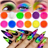 Pulverizador de pigmento de fósforo de neón para tapas de uñas - 12 colores Pulverizador de uñas con purpurina de neón Manicura Halloween Maquillaje de neón Decoración Nail Art Staub Pigment