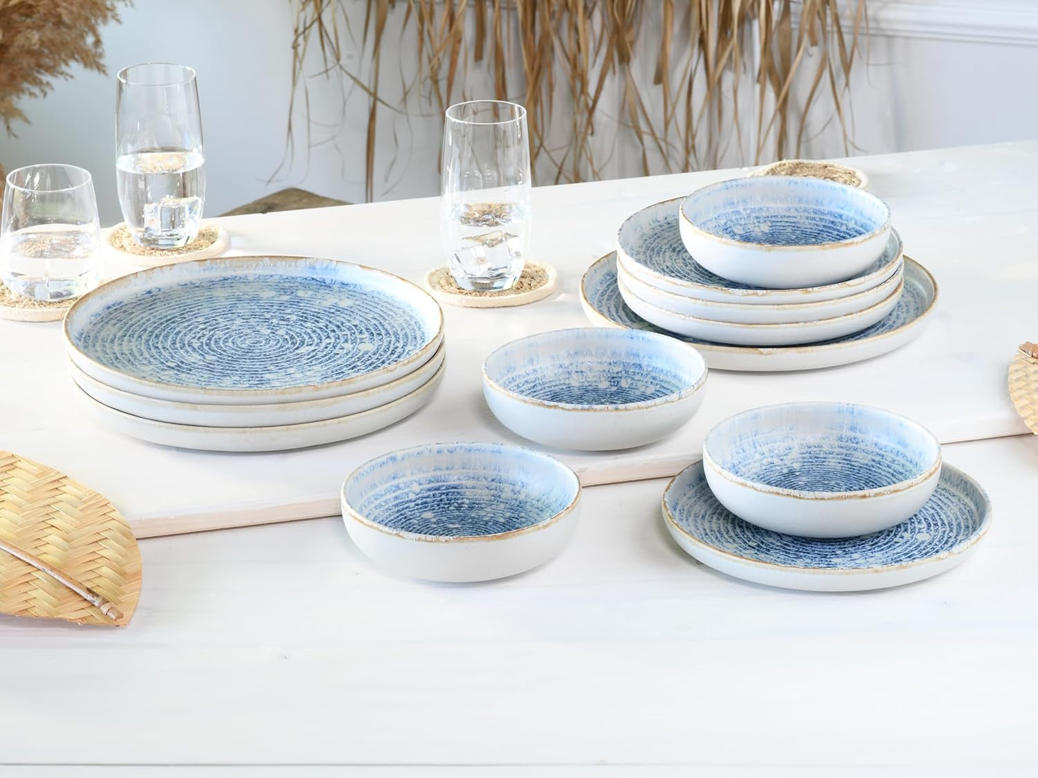 CreaTable, 21652, Serie Uno Mykonos, Vajilla de 12 Piezas, Juego de Platos de Porcelana, Apto para Lavavajillas y Microondas, Hecho en Portugal