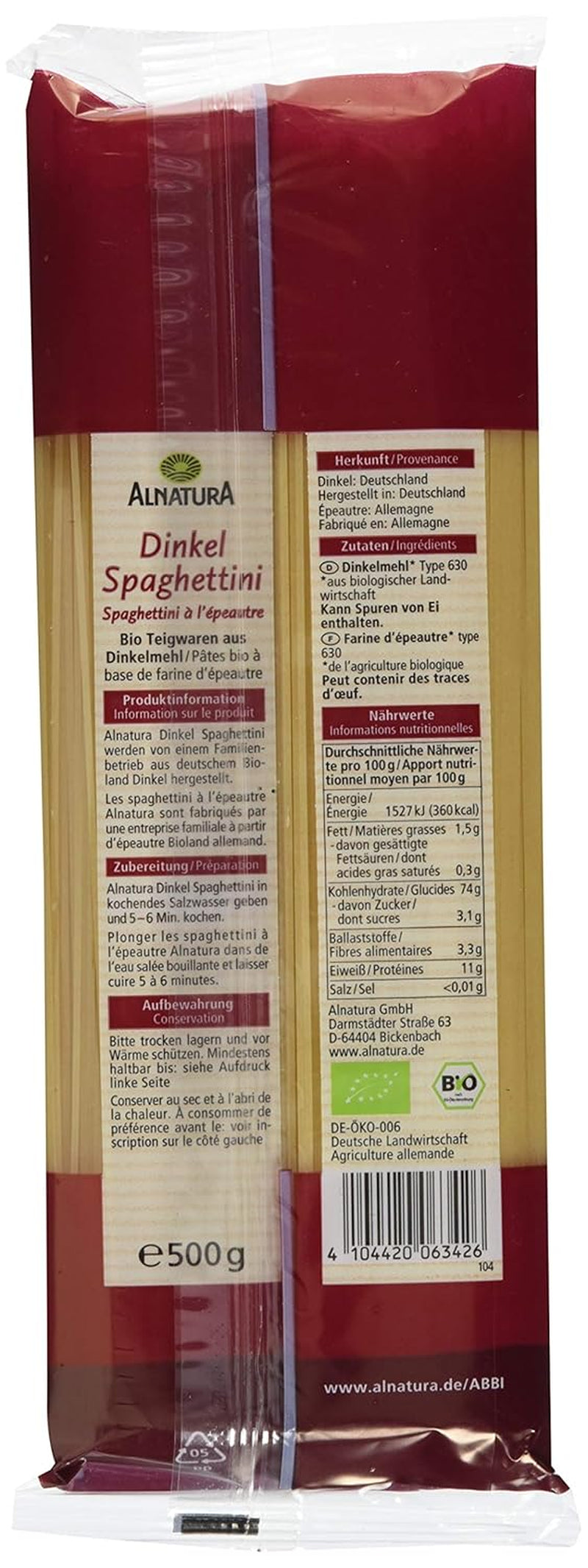 Espaguetis de espelta ecológicos, 500g