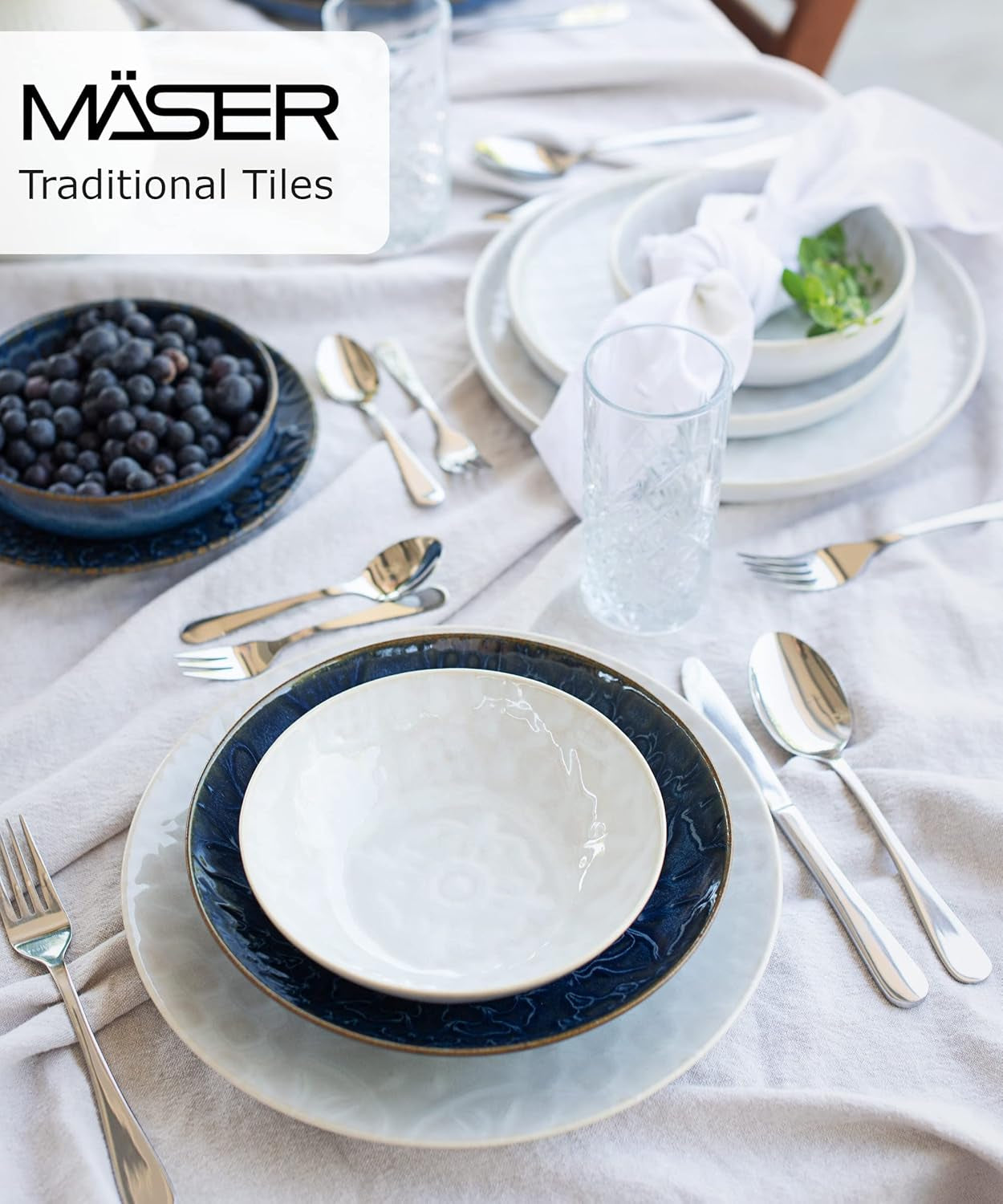 MÄSER 935079 Vajilla Vintage Moderna para 2, Diseño Morisco, Servicio de Mesa de 8 Piezas, Platos y Cuencos de Cerámica de Alta Calidad, Gres, Blanco