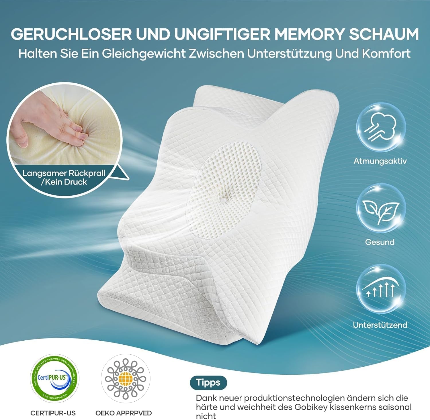 Almohada para el cuello Almohada para la cabeza Almohada ortopédica Almohada de espuma viscoelástica Almohada ergonómica para la cabeza Almohada de apoyo para el cuello Almohada antiimpacto lateral para personas que duermen de lado, boca arriba y boca abajo Almohadas ortopédicas cervicales blancas Naty Shop