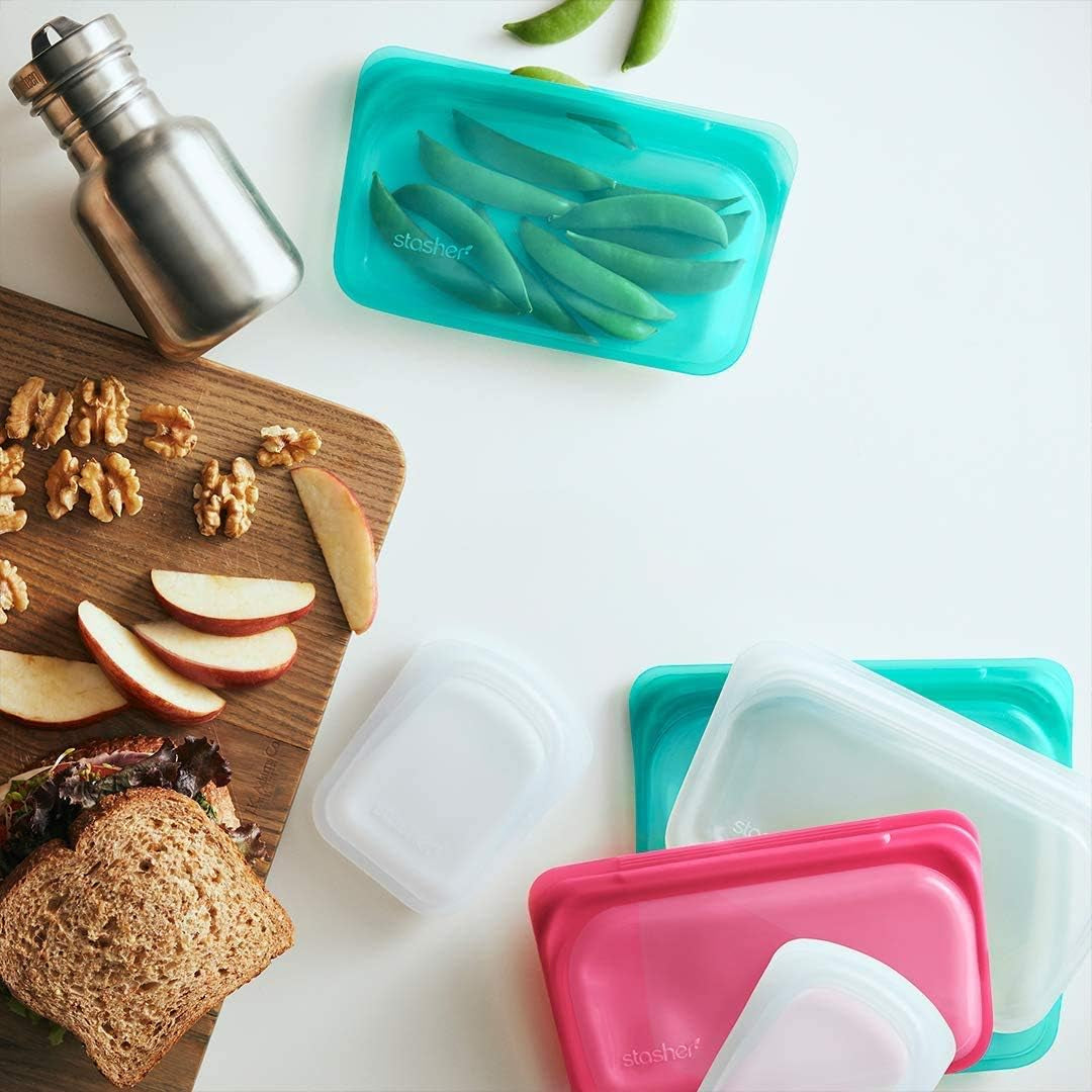 Bolsa Stasher Bolsa reutilizable de silicona premium para alimentos Bolsa para sándwiches Transparente Durable Horno Lavavajillas Congelador Bolsa de almuerzo ecológica A prueba de fugas 828 ml Cajas de almacenamiento de alimentos Naty Shop