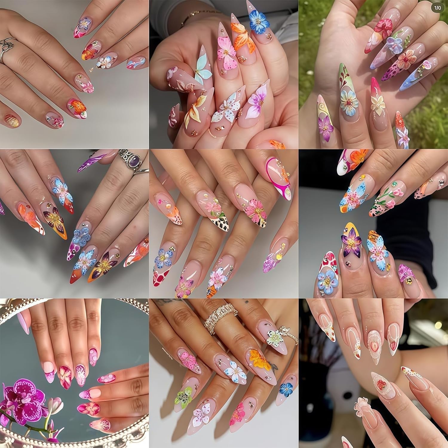 Juego de 50 colgantes de uñas 3D Blume, Bunte Nageldesign Zubehör, Nägel Charms y Nagel Art Charms, perfecto para Nailart, Maniküre Dekoration y DIY Nageldesign