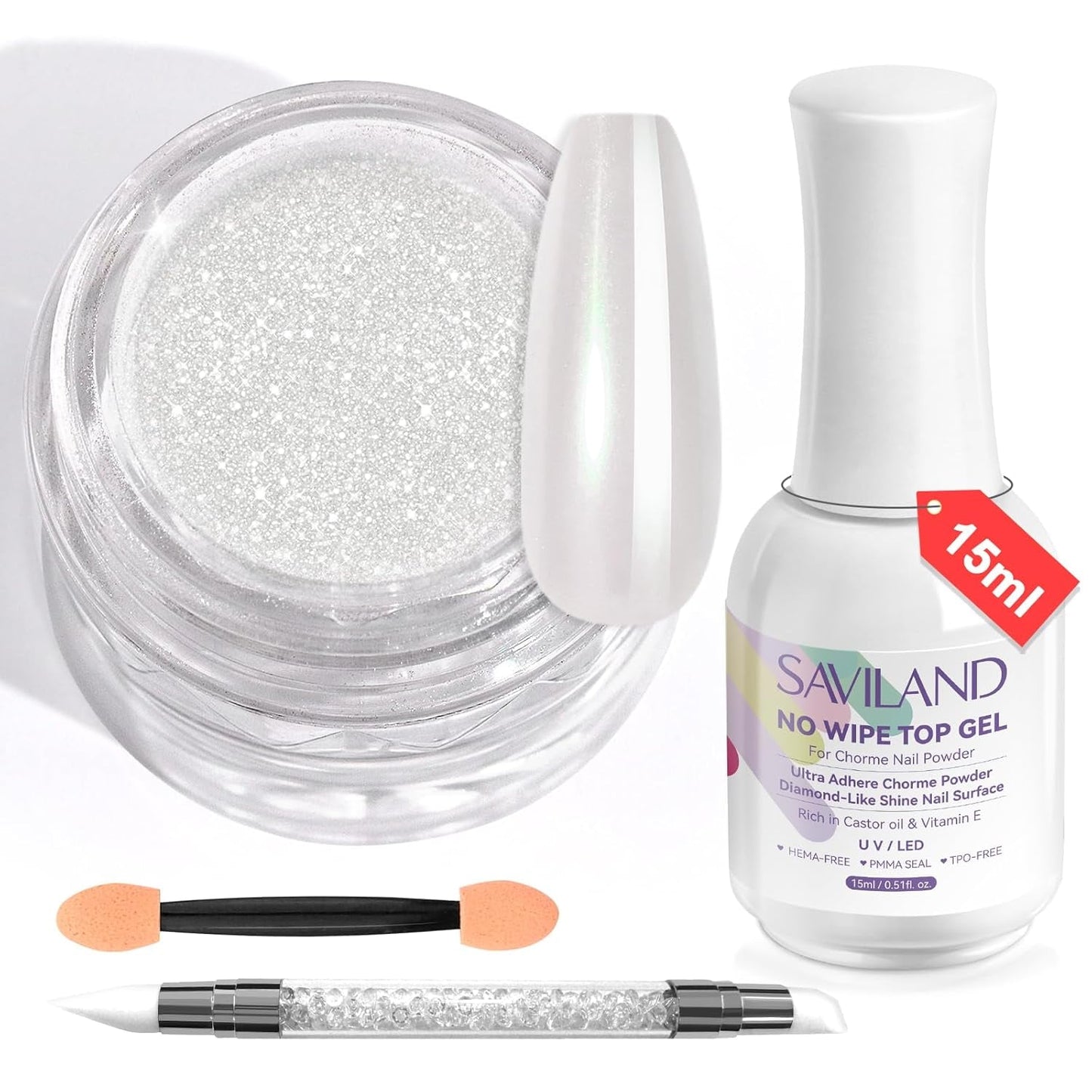 Saviland - Juego de polvos para uñas cromados, color rosa, efecto espejo, efecto espejo, decoración de uñas con purpurina para manicura con varillas de esponja, polvo con purpurina para salón de uñas
