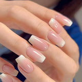 Juego de 360 ​​uñas postizas de bailarina degradada, uñas artificiales degradadas de color rosa y blanco con 2 bolígrafos de aceite de uñas, uñas postizas medianas Ombre para mujeres DIY