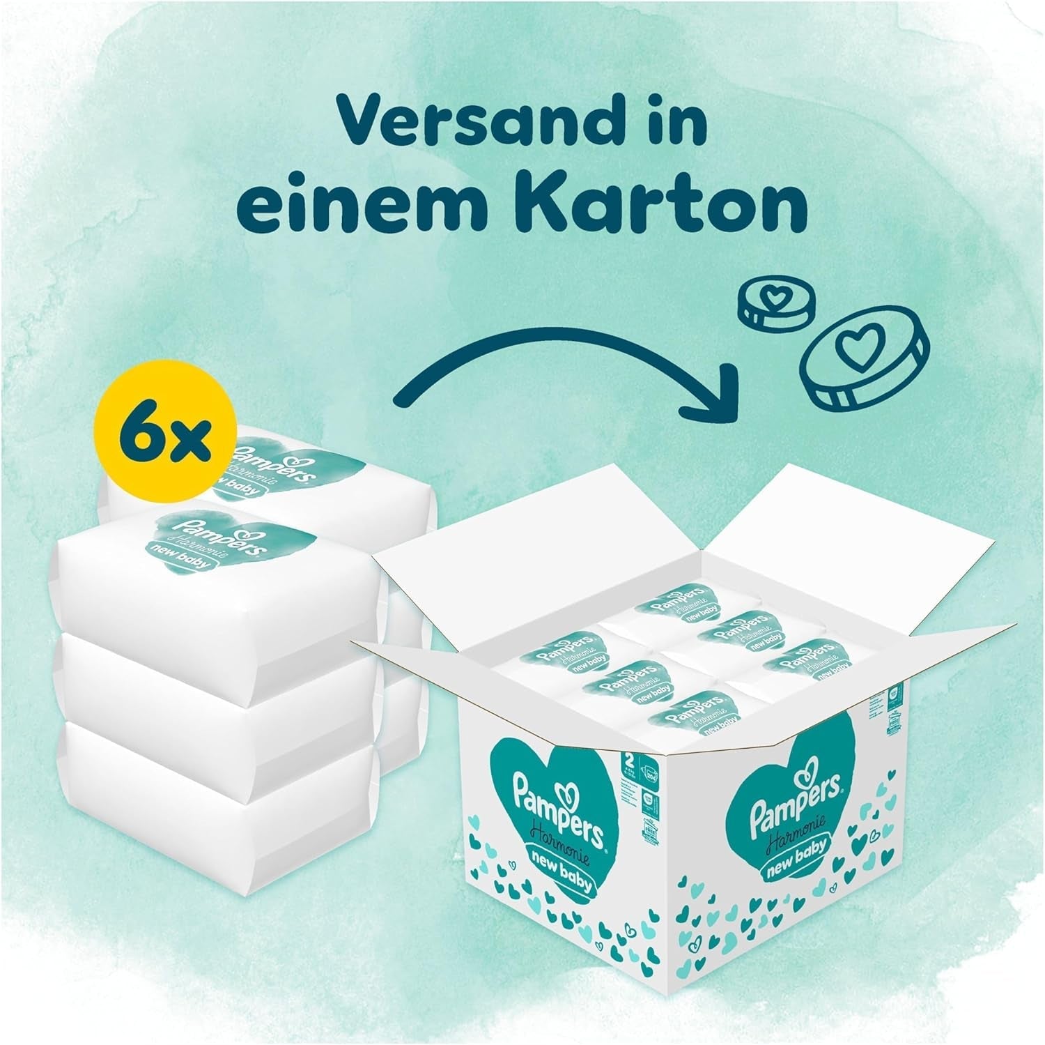 Pañales Pampers Harmony talla 2, 204 pañales, 4kg-8kg, protección suave para la piel con protección 100% Pampers