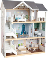 Small Foot Casa de Muñecas Casa Adosada de Madera de 3 Pisos con Frente Abierto y 12 Muebles para 3 Años y Más 11802 Casas de Muñecas Gris Blanco Naty Shop Casa Adosada