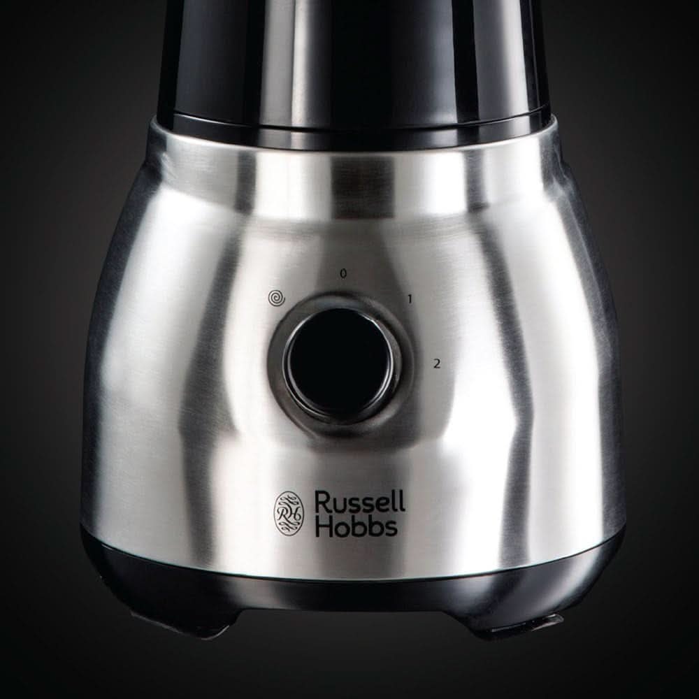 Russell Hobbs Batidora con base 2 en 1 [batidora con vaso de vidrio de 1,5 l y mini batidora de 0,6 l - To-Go-Trinkflasche Inkl. Deckel] Spülmaschinenfest, Función Impuls-/Ice-Crush, Becher BPA Frei, Edelstahl 23821-56 Cocina Naty Shop