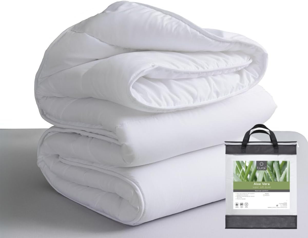 Tural - Edredón 150 X 220 cm con tratamiento Aloe Vera, relleno de fibra 300 G/M², suave, transpirable, certificado Oeko-Tex (blanco, cama 90 cm) Edredones y edredones Naty Shop 150X220