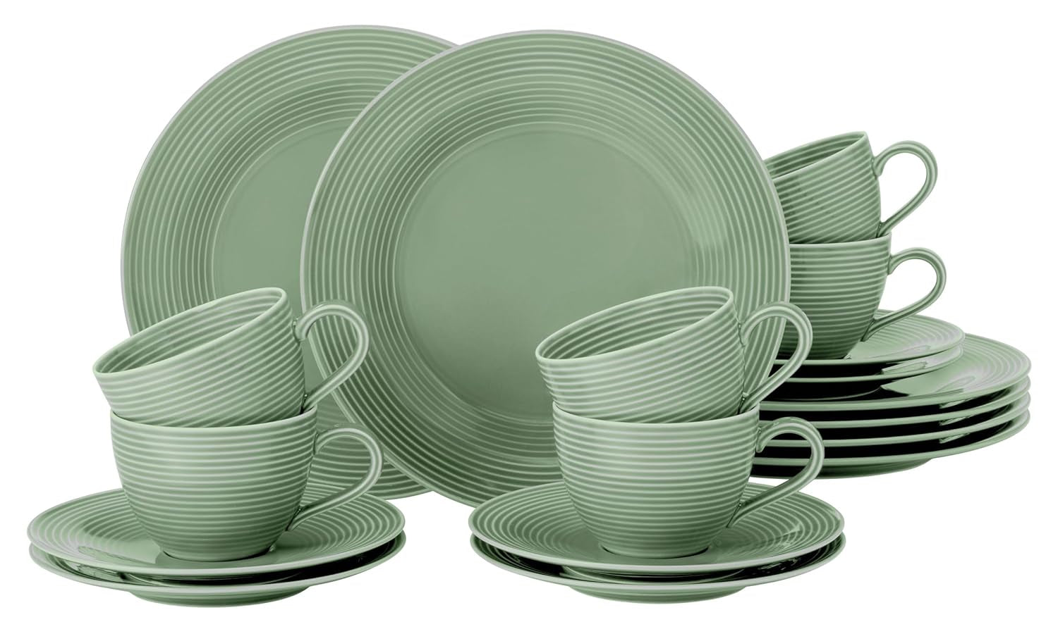 Servicio de café SELTMANN WEIDEN con 18 piezas BTR - Beat - Forma: Redonda con relieve estriado - estilo moderno - verde salvia - Color Glaze