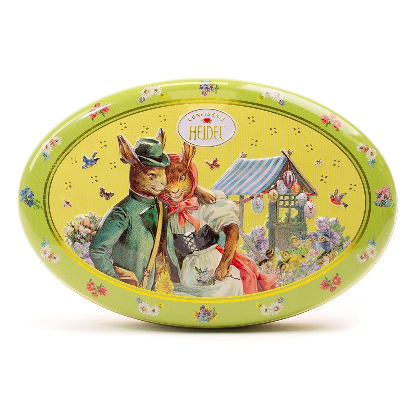 Caja de regalo con tarjeta de Pascua de Heidel, 183 g, praliné de chocolate con leche de primera calidad con caja de metal decorativa, ideal como regalo de Pascua