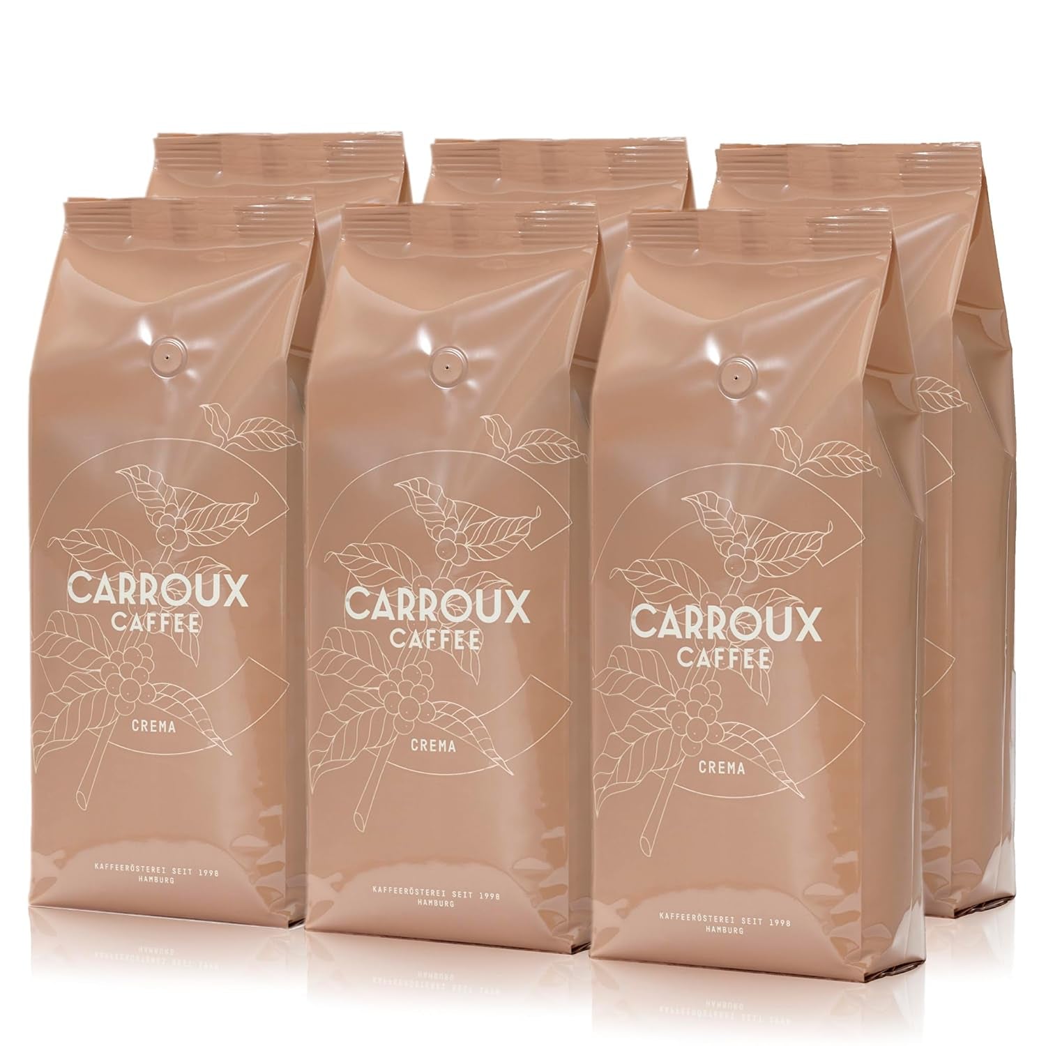 CARROUX Crema de café en grano entero (6 x 500 g) - Café en grano premium de Hamburgo - Recién tostado tradicionalmente
