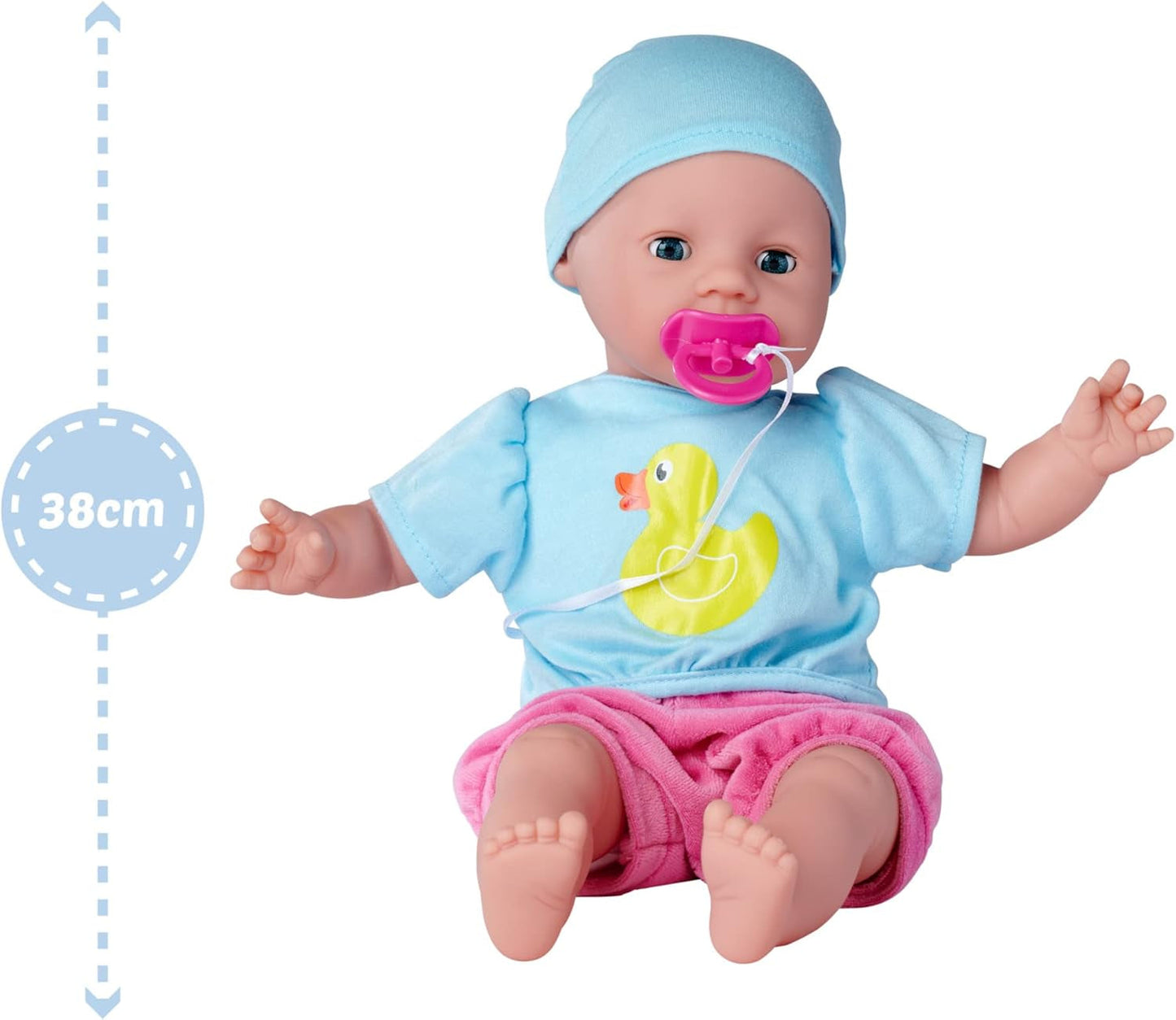 Simba 105010964 - Muñeco blandito Laura Hungry con chupete, cuchara mágica, biberón y plato que desaparece, 38 cm, muñeco bebé para niños a partir de 2 años