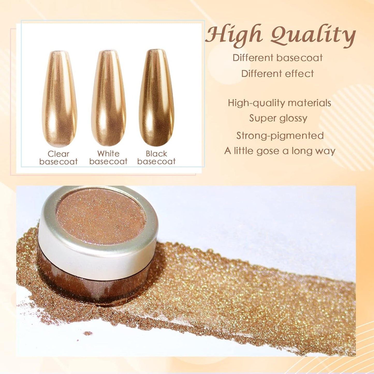 Chrome Nagel Pulver Spiegel Effekt Metallic Staub Holographische Glitter Glasierte Maniküre Dekoration Reflektierendes Pigment para DIY Gel Polish Nail Art, Harz Handwerk, Geschenke Für Gold