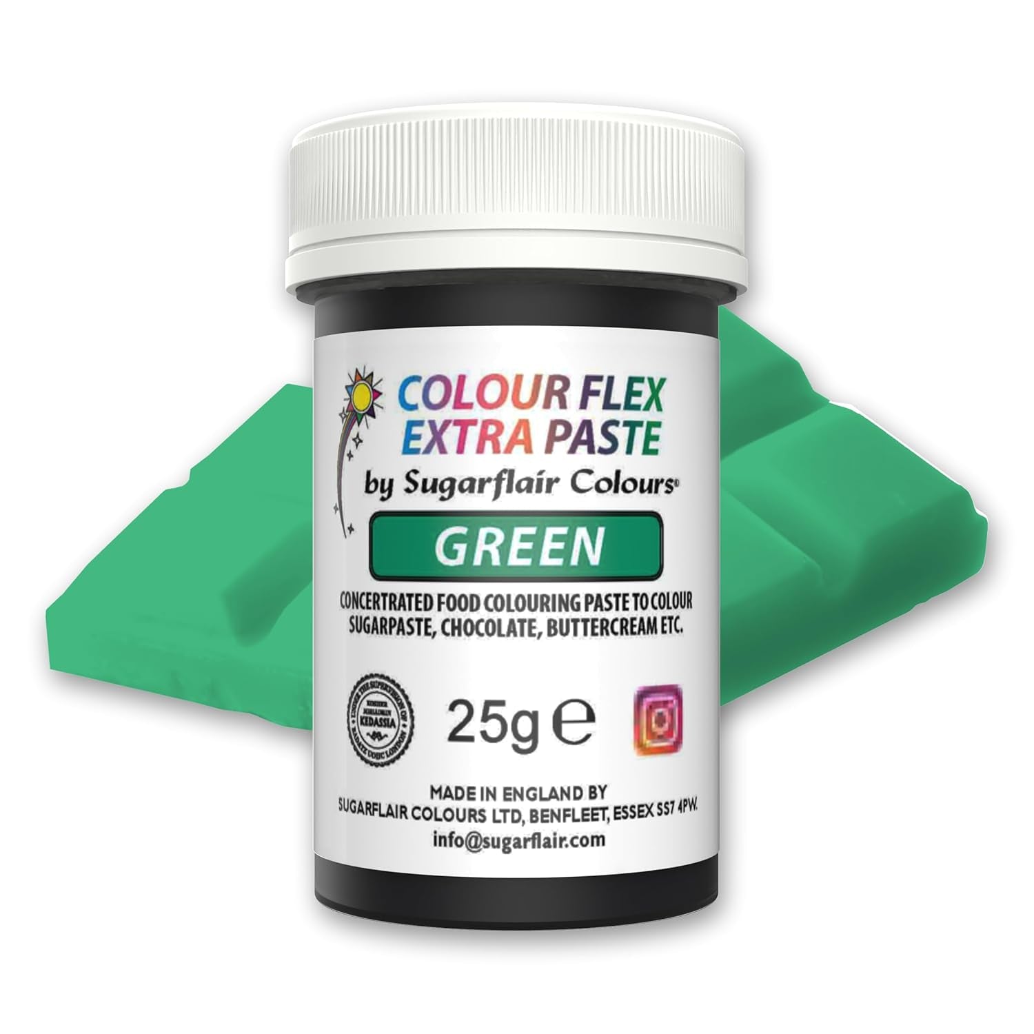 Colorante alimentario Sugarflair Colourflex Extra Paste Verde - Colorante alimentario comestible para crema de mantequilla, chocolate, pasta de azúcar, glaseado, fondant, mezclas para pasteles, masa y más - 25 g