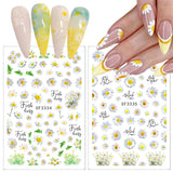12 hojas de pegatinas para uñas con efecto 3D, curado UV, pegatinas para uñas de flores de larga duración, pegatinas artísticas para uñas con margaritas blancas y amarillas