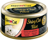 GimCat ShinyCat Fillet - Alimento para gatos adultos 100% filete - Sin azúcares añadidos, sin gluten - Atún con salmón - 1 lata (1 x 70 g)