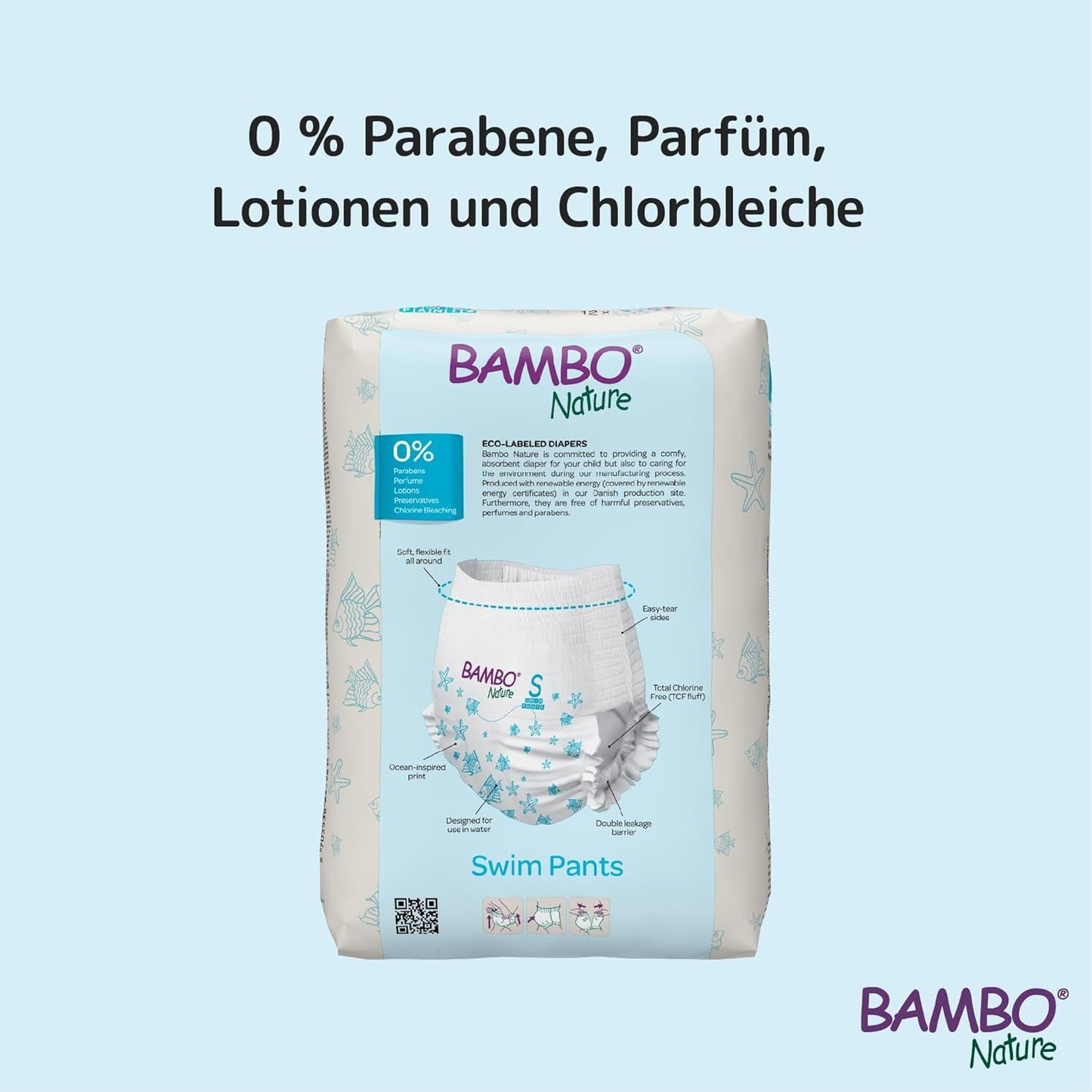 Pañales de natación para bebé Bambo Nature, talla S (7-12 kg), 12 pañales | Pañales de natación desechables de ajuste seguro | Comodidad impermeable durante el juego acuático.