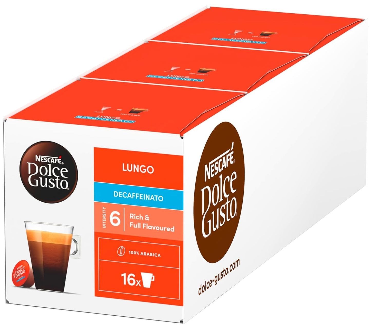 NESCAFÉ DOLCE GUSTO Lungo Café Descafeinado Cápsulas Pack 3er (3 x 16 Cápsulas)