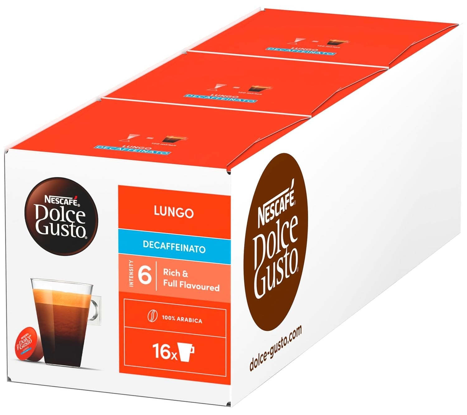 NESCAFÉ DOLCE GUSTO Lungo Café Descafeinado Cápsulas Pack 3er (3 x 16 Cápsulas)