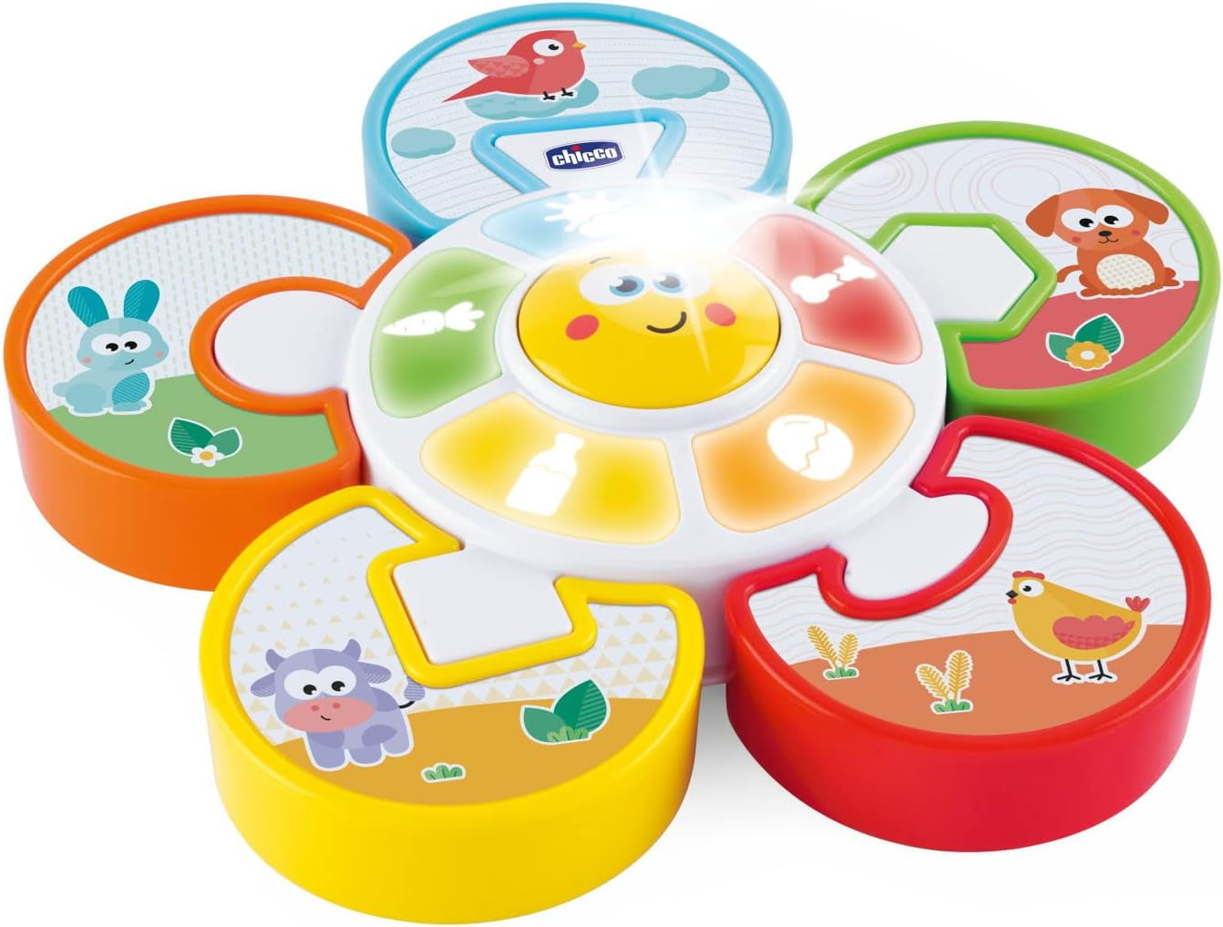 Chicco Talking Farm Juguete para Bebé Bilingüe Italiano/Inglés con Animales, Luces y Sonidos, 3 Opciones de Juego, Juguete Electrónico de Aprendizaje - Juguete para Bebés de 1 a 4 Años Naty Shop Puzzle Electrónico