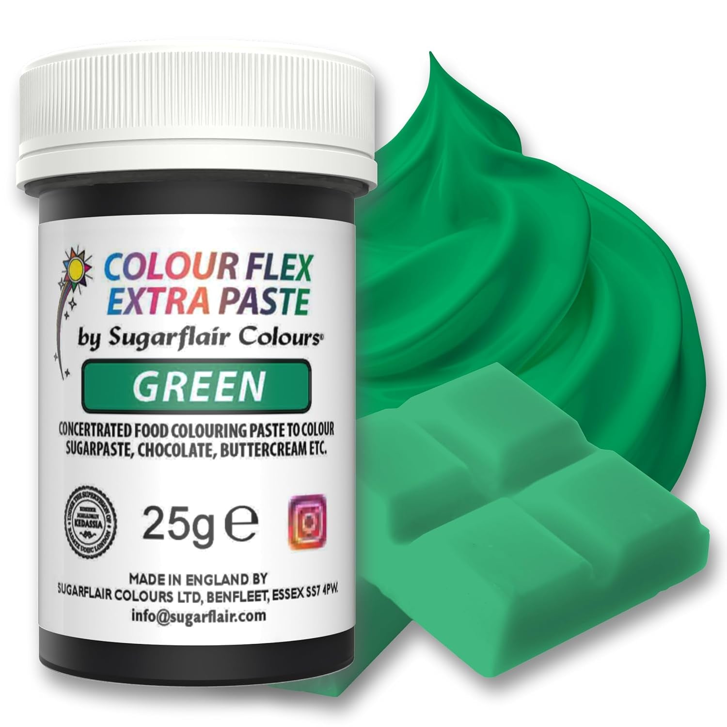 Colorante alimentario Sugarflair Colourflex Extra Paste Verde - Colorante alimentario comestible para crema de mantequilla, chocolate, pasta de azúcar, glaseado, fondant, mezclas para pasteles, masa y más - 25 g