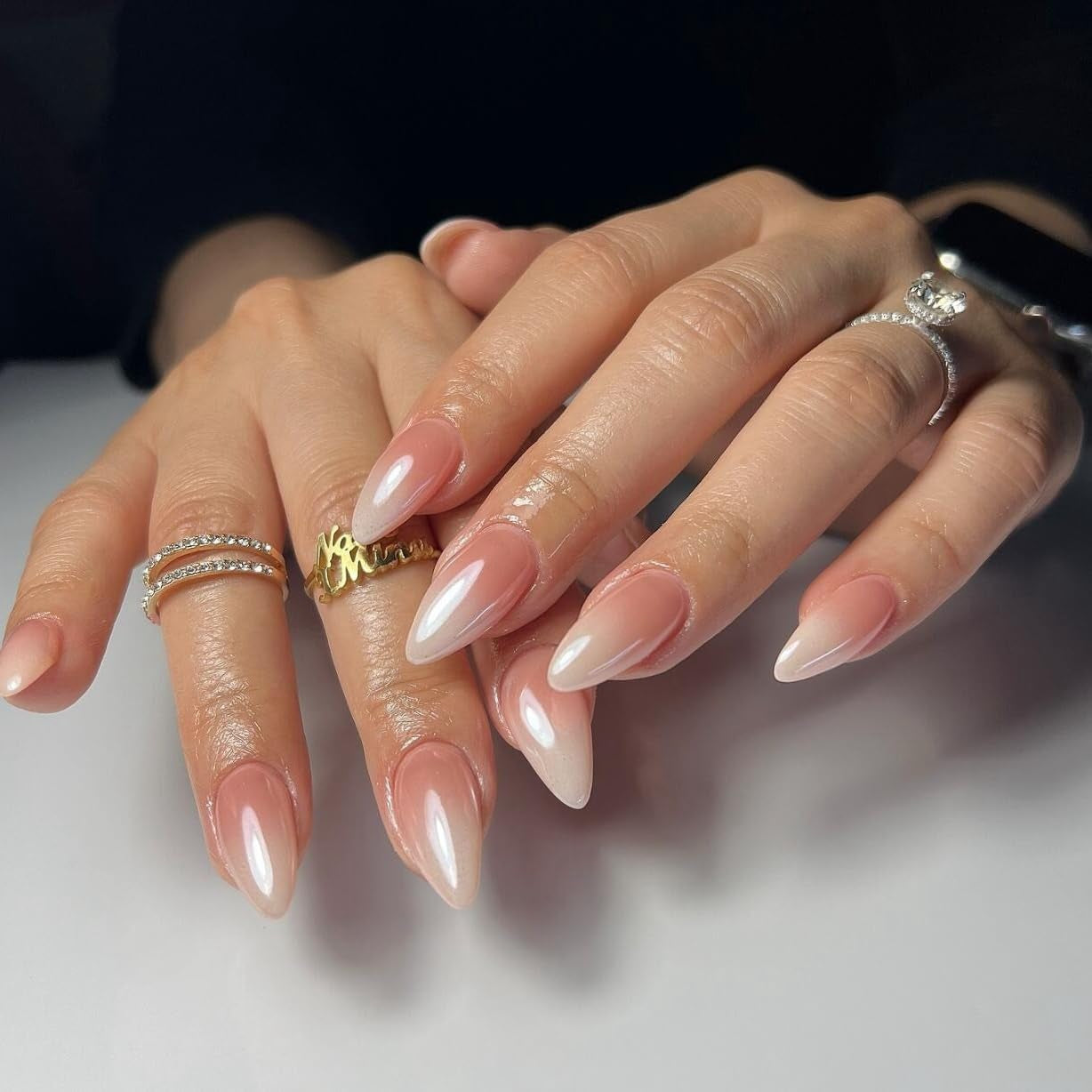 Uñas Cromadas Autoadhesivas - Pegamento Con Brillo Marrón Almendra Mediano En Las Uñas Uñas Postizas Con Brillo Pegamento En Uñas Artificiales Uñas Acrílicas Esmaltadas Para Mujeres 24 Piezas