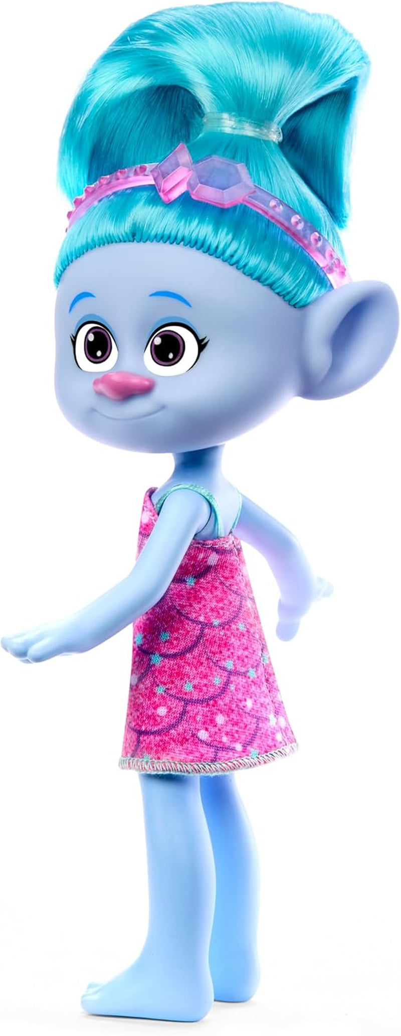 Mattel DREAMWORKS TROLLS United We Stand - Muñeca Hairy Surprises de chenilla con cabello azul brillante, diadema morada, a partir de 3 años, HNF15