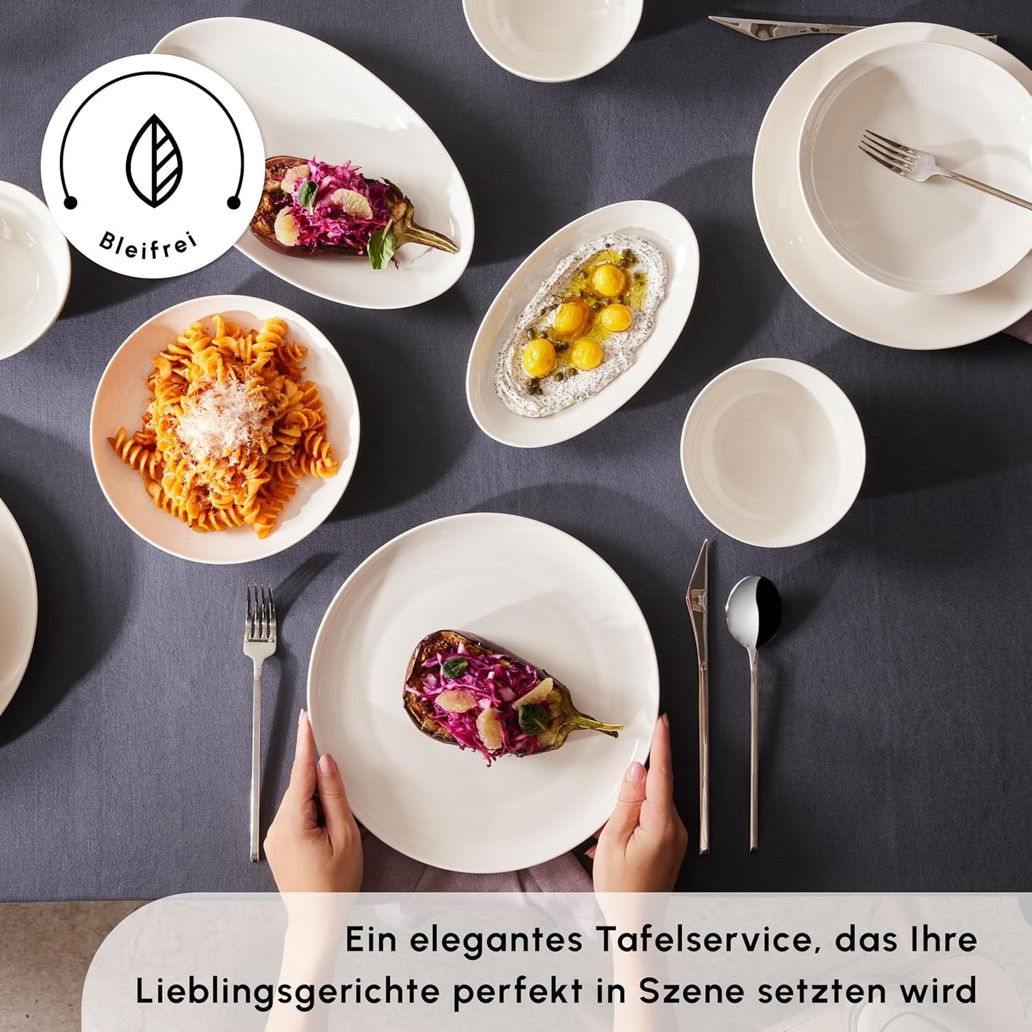 Vajilla Karaca Allure para 12 personas, New Generation Bone - Juego refinado para una cultura gastronómica sofisticada