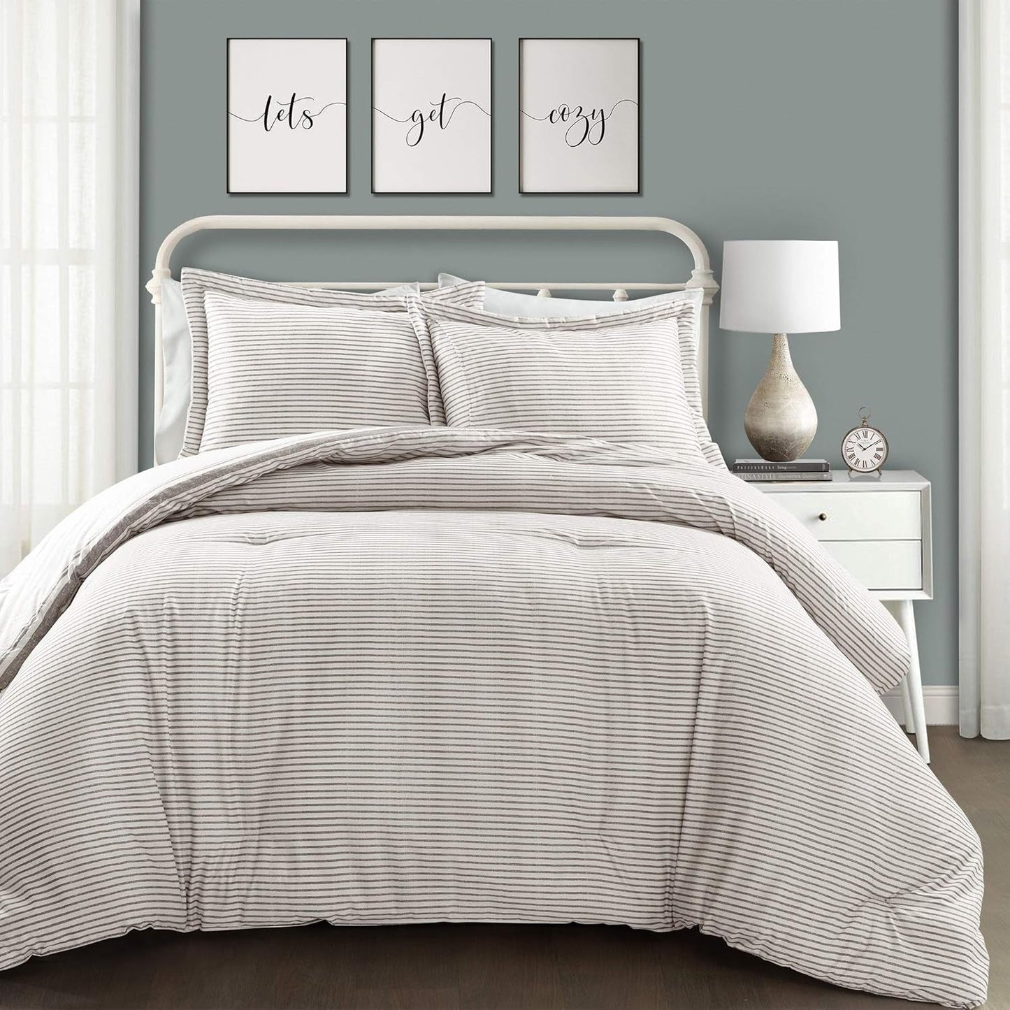 Lush Decor Colcha estilo granja con rayas, Full/Queen, gris Edredones y edredones Naty Shop