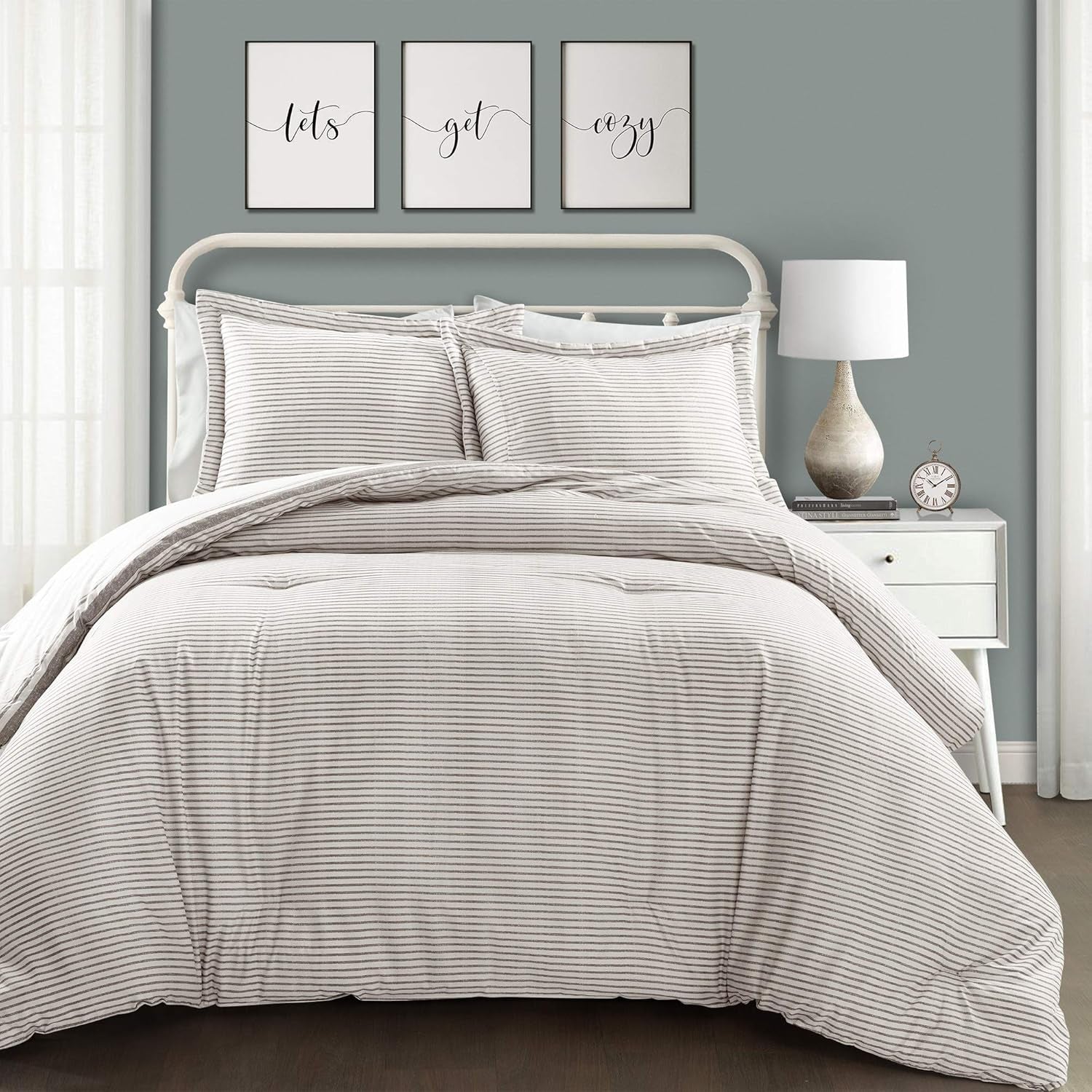 Lush Decor Colcha estilo granja con rayas, Full/Queen, gris Edredones y edredones Naty Shop